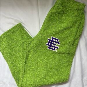 Eric Emanuel Kids Lime Green Terry Sweatpants with Purple Logo